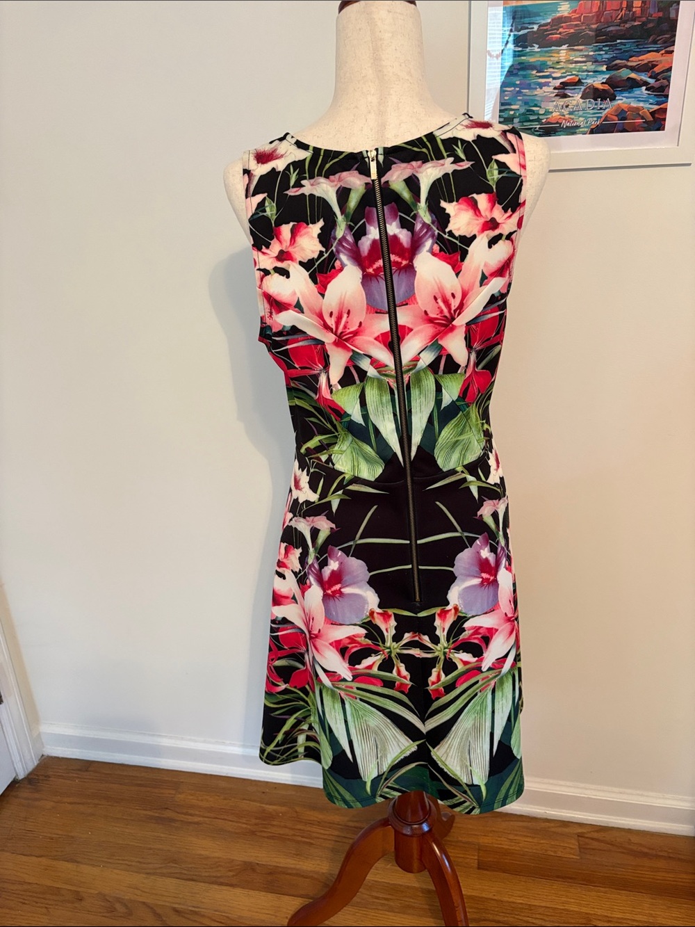 Philosophy Sleeveless Floral Fit & Flare Dress - Black with Pink Floral - Picture 2 of 3
